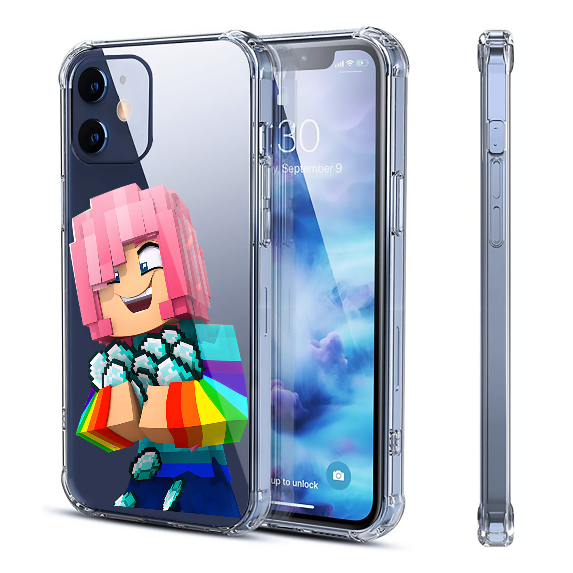 （画像用） マインクラフト ブロックの世界 Minecraft MC Block world 【iPhone 12シリーズ対応】透明スマホケース（クリアソフトケース）
